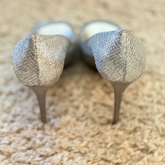 Jimmy Choo Luna 100 Glitter Fabric Platform Peep-Toe Pump, Size 39 - Picture 8 of 11